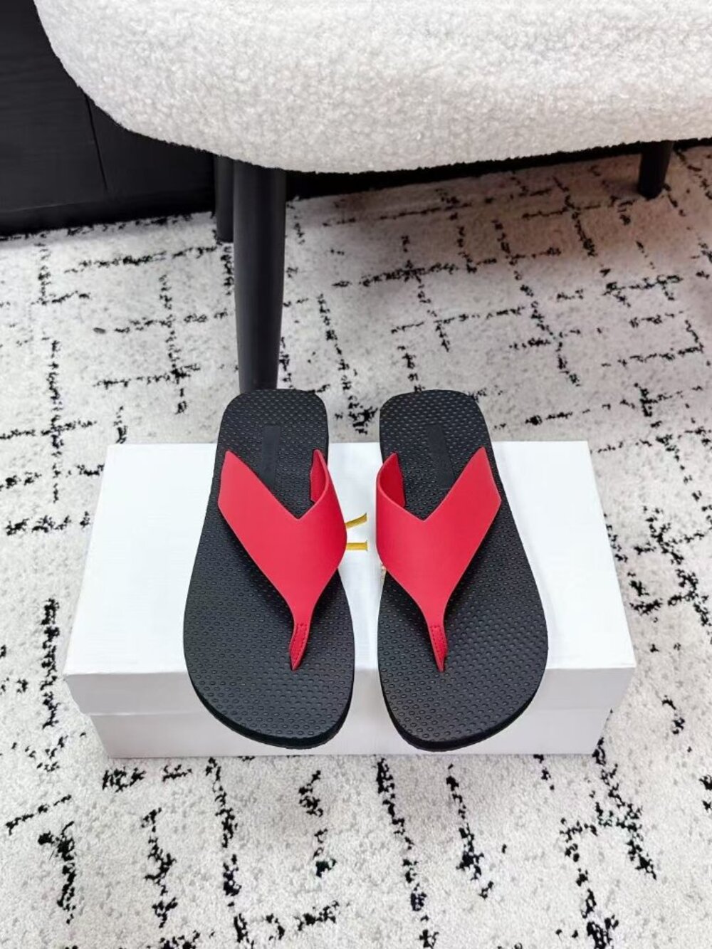 The Row Red Strap Black Rubber Flip Flops Luxury Minimalist Sandals